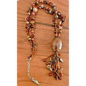 Handmade beaded gemstone necklace with Red Jasper Pendant Boho